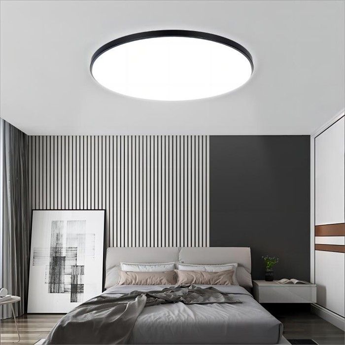 WOTTES LED Plafonnier Moderne Rond - Luminaire Plafonnier en Acrylique Noir - pour Salon Salle De Bain - Blanc Neutre - Ø37*37CM