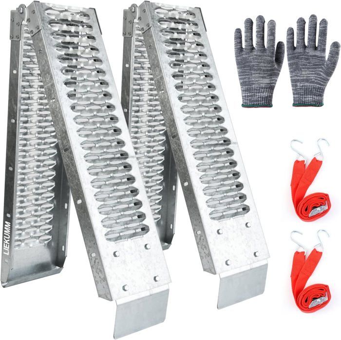 LIEKUMM Inklapbare Oprijplaat – Set Van 2, 210 Cm Lang, 440 Kg Draagkracht, Verzinkt Staal, Met Antislip, Geschikt Voor Motor, Grasmaaier, Fiets En Aanhanger
