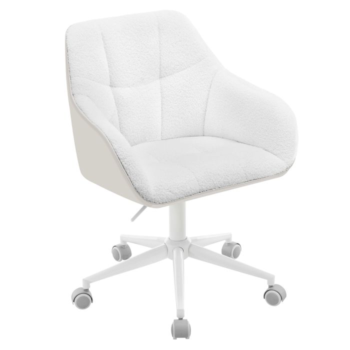 WOLTU Chaise Bureau Pivotante Chaise Coiffeuse Rembourré en PU+Bouclette Crème+Gris W0ATT0808