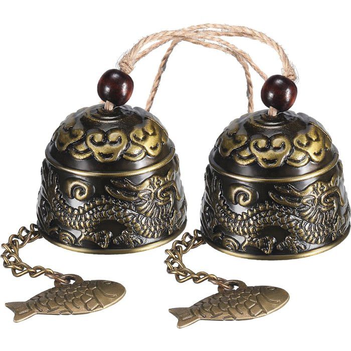 Carillons éoliens Feng Shui - 2 Pièces Avec 5 Pièces Impériales - Métal Doré, 17 Cm - Décoration Jardin, Maison, Voiture