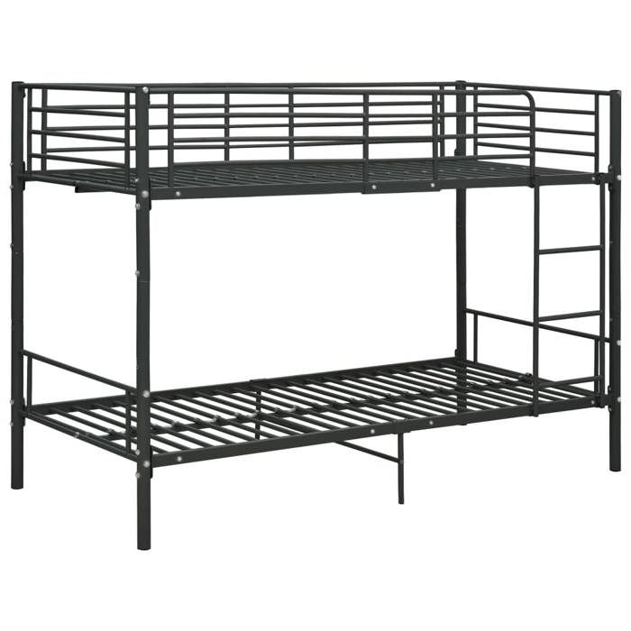 Lit superposé - VIDAXL - 90x200 cm - Métal noir - 2 places - Sécurisé avec échelle