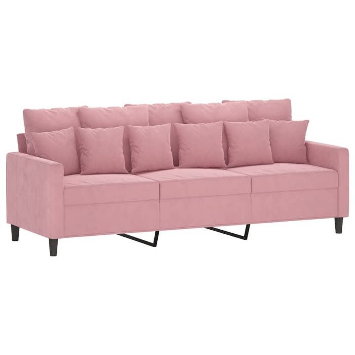Canapé 3 Places Velours Rose – 180 Cm – Neuf, Emballé