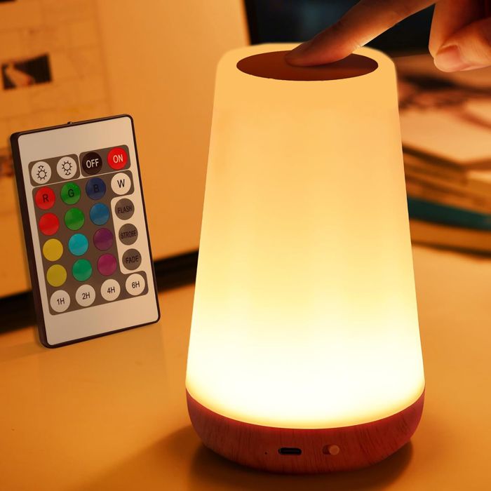 Lampe de chevet - Rechargeable par USB - 13 couleurs RVB - Télécommande - Veilleuse tactile