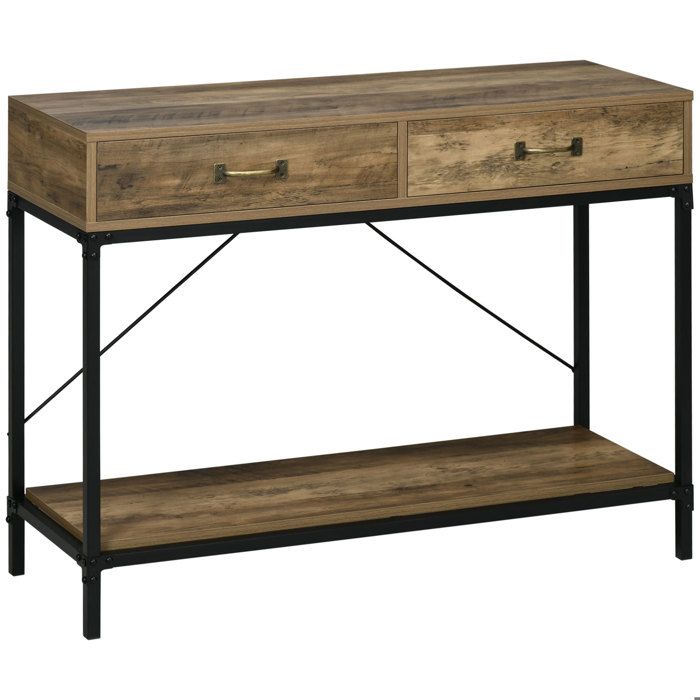 Table dentrée - HOMCOM - industriel - avec 2 tiroirs et 1 plateau - aspect bois - 100 x 35 x 76 cm Table dentrée - HOMCOM - industriel - avec 2 tiroirs et 1 plateau - aspect bois - 100 x 35 x 76 cm