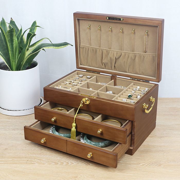 Boîte à Bijoux En Bois 5 Tiroirs - Organisateur Rangement Colliers, Boucles - Style Vintage - Dimensions 21,5x11,3x13,2 Cm - 4