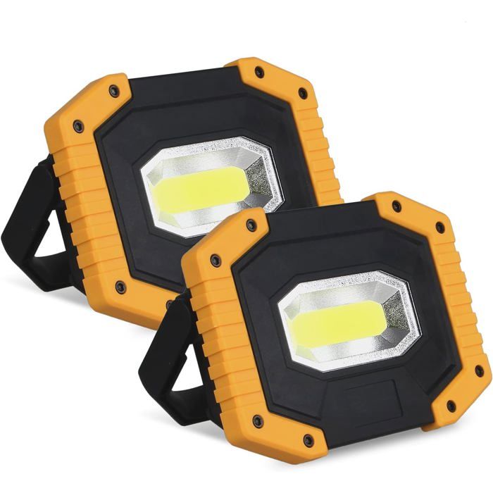 Projecteur LED Rechargeable 30W 2000 LM Projecteur Chantier Lumière de Travail avec 4X Batterie 3 Modes Lanterne USB (2 pack)
