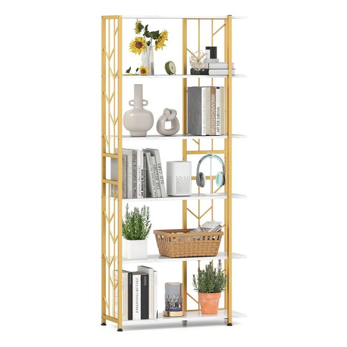 GIANTEX Bibliothèque à 6 Niveaux- Style Scandinave- Cadre en Métal- Étagère de Rangement pour Salon Cuisine Bureau- 80x31x180 cm