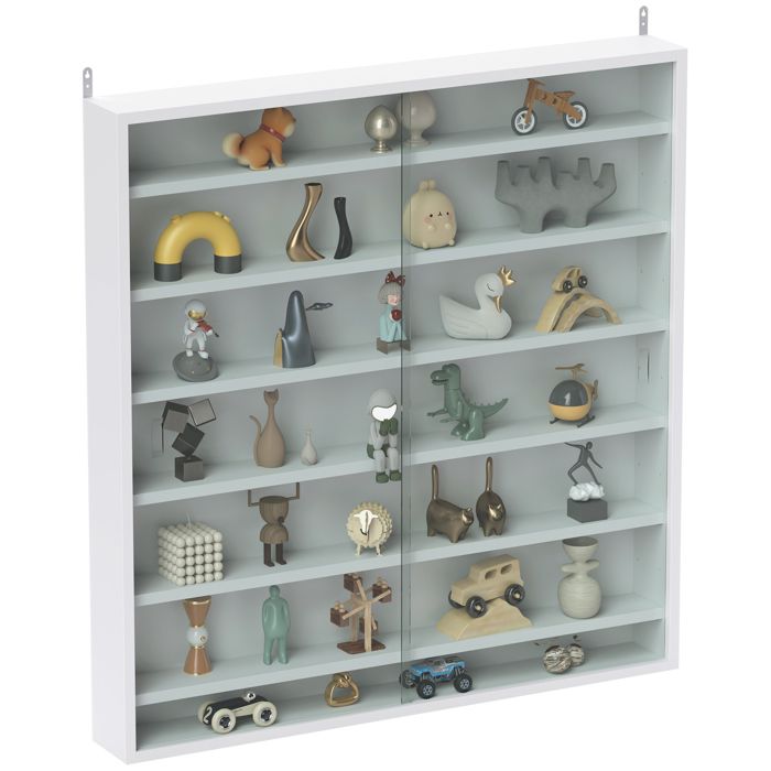 Vitrine pour collection - HOMCOM - 6 étagères réglables en hauteur et 2 portes coulissantes en verre - 80 x 9 5 x 83 cm - blanc