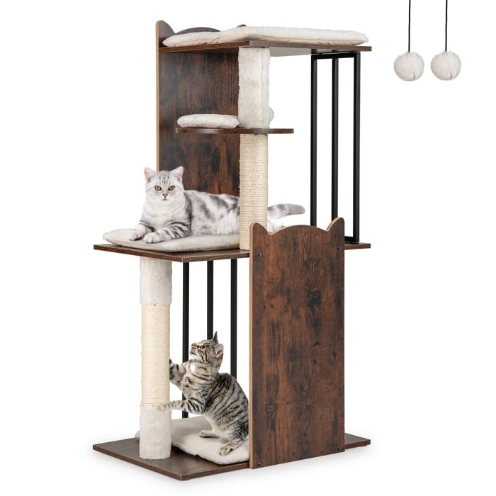 Meilleurs prix pour Arbre à Chat Multi-Niveaux 112 cm COSTWAY Griffoirs en Sisal Balles Suspendues Coussins en Peluche Amovibles Lavables Perchoir