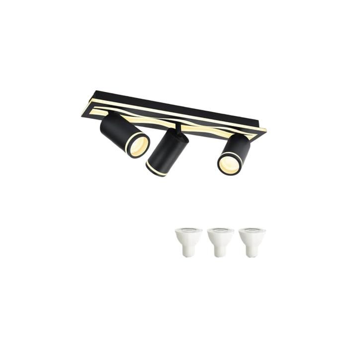 Plafonnier LED Moderne Noir Réglable et Orientable 350° - Spot GU10 3000K Blanc Chaud - Éclairage Design Verre Acrylique 230V