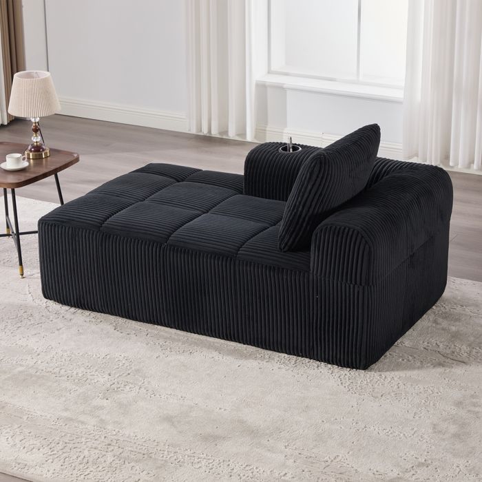 Fauteuil inclinable velours côtelé noir 1 place avec porte-gobelet et poche latérale livré monté