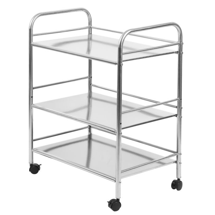 KEDIA Desserte de Cuisine Table Roulante à 3 Plateaux Inox Chariot de Service 61*36*75cm Surface Lisse Robuste et Durable