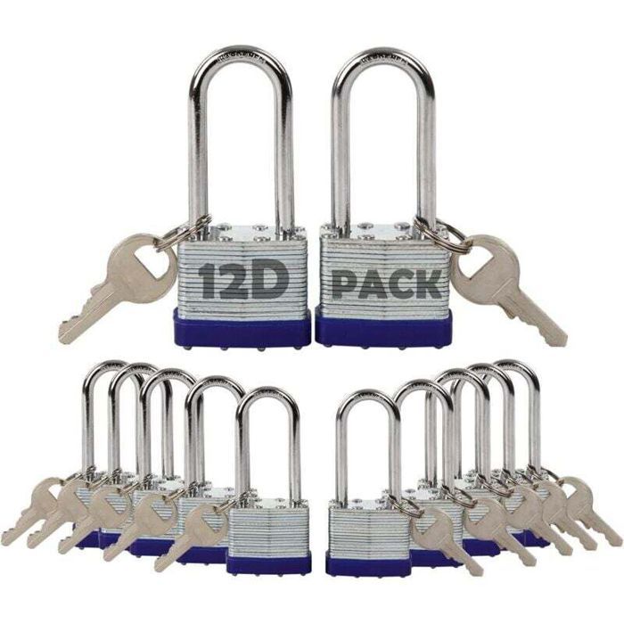 Cadenas à clé identique - PZCC - Lot de 12 - 40 mm - Acier laminé antirouille - Intérieur / Extérieur