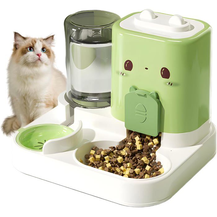 Distributeur auto nourriture chat 2-en-1 croquettes gamelle aliments/eau petits animaux Label