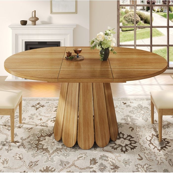 Table à manger extensible marron L 118-158 x P 118 x H 768 cm plateau MDF pieds métal