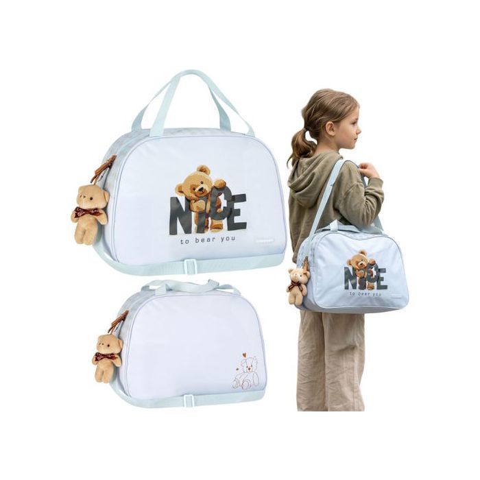 Ourson sac de sport/de voyage spacieux à bandoulière pour fille avec porte-clés 39x16x27cm