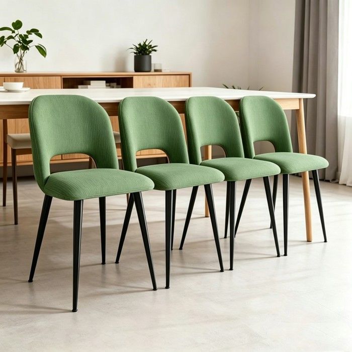 Chleby Lot de 4 Chaise de salle à manger en tissu respirantChaises vert pieds métalliques noirsDesign moderne pour cuisine