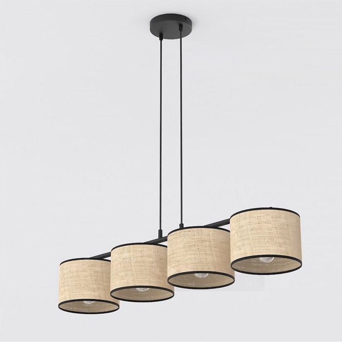 Suspension ECO en acier noir et rotin - Réf. VK8681847473657