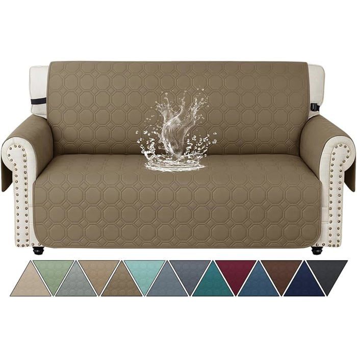Housse canapé imperméable2pièces cafécir accoudoirs110-145cm