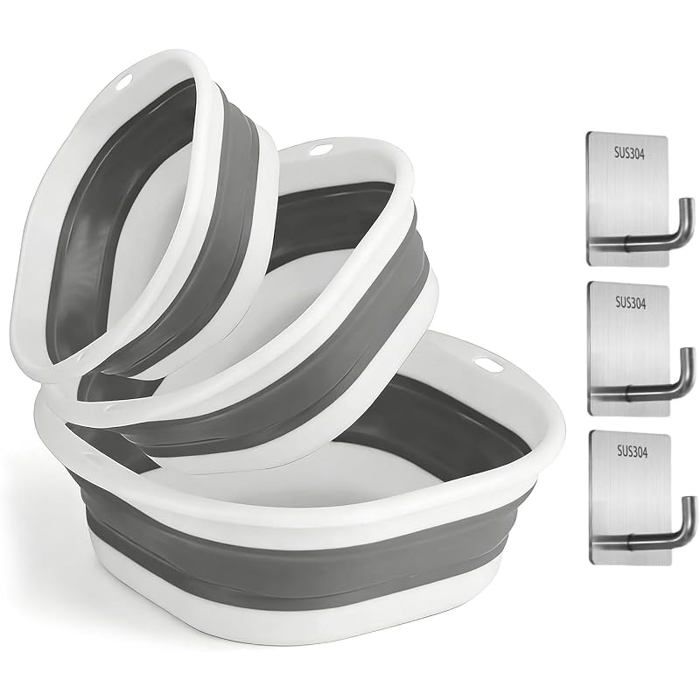 Lot de 3 bassins de vage pliables Portable Avec crochet en acier inoxydable 3 tailles Pour maisoncuisinele