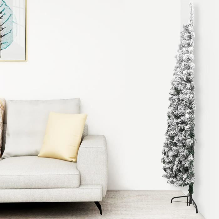 Demi sapin de Noël artificiel mince avec neige floquée 210 cm