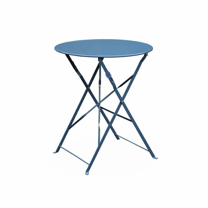 Table de jardin bistrot pliable - Emilia ronde bleu grisé- Table ronde Ø60cm en acier thermolaqué