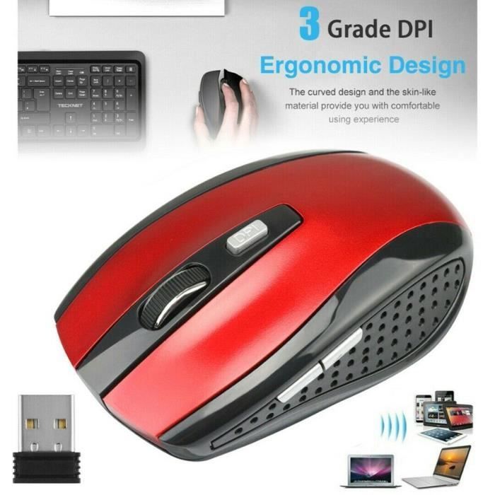 Souris sans fil – Non spécifié – Modèle rouge – 2.4 GHz – 6 boutons – 1600 DPI