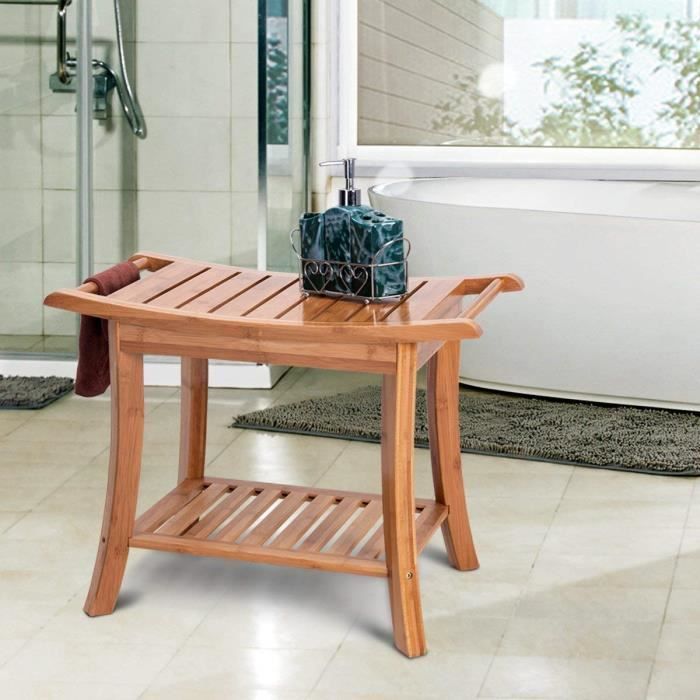 Tabouret De Salle De Bain En Bambou Banc De Siege De Douche Avec