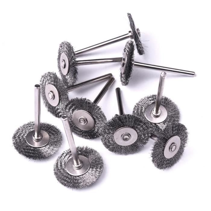 Perceuse,Brosse à roues en fil d'acier,10 pièces,outil rotatif  Dremel,brosses à fil à tige de 3mm pour Mini perceuse [A877272668]