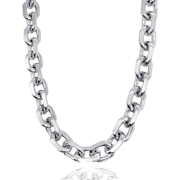 Collier Chaîne Serpent Acier Inoxydable 55 Cm - Homme Et Femme - Fermoir Mousqueton, Plaqué Rhodium Anti-ternissure