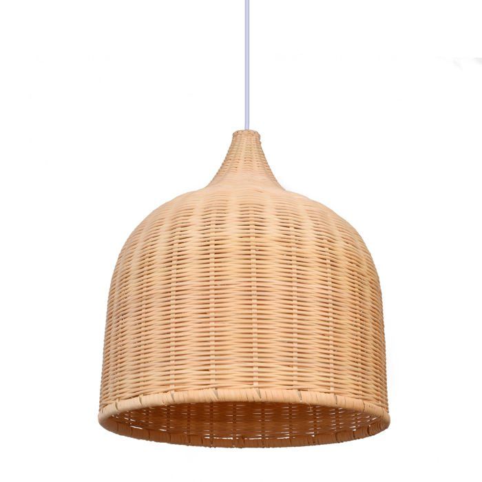 Lot De 2 Lustres Suspendus En Rotin - Lumière Dimmable, Télécommande, Piles (IP44) - Terrasse, Intérieur