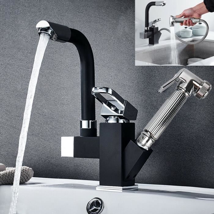 360 ° pivotant Kitchen Sink noir simple poignée Mitigeur Spray Robinet Bec Verseur 
