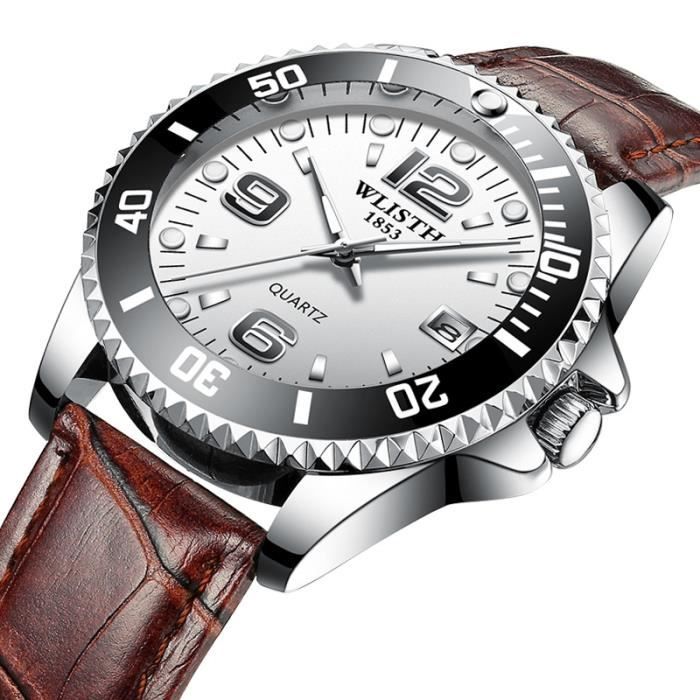 WLISTH Montres Hommes Classique Montre Bracelet en Cuir Grand