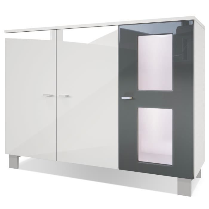 Vladon Buffet Armoire Denjo Blanc mat Façades en Blanc haute
