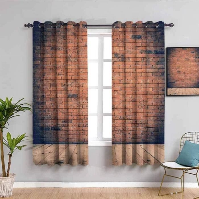 2 panneaux 60x160cm-Rideau Occultant Thermiques-Rétro Marron Mur de Briques  Planche de Bois- Motif Opaque à Oeillets Rideaux [R46] - Cdiscount Maison
