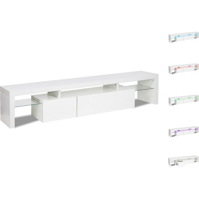 Meuble TV LED laqué Tina - 187.5 x 34 x 38 cm - Blanc
