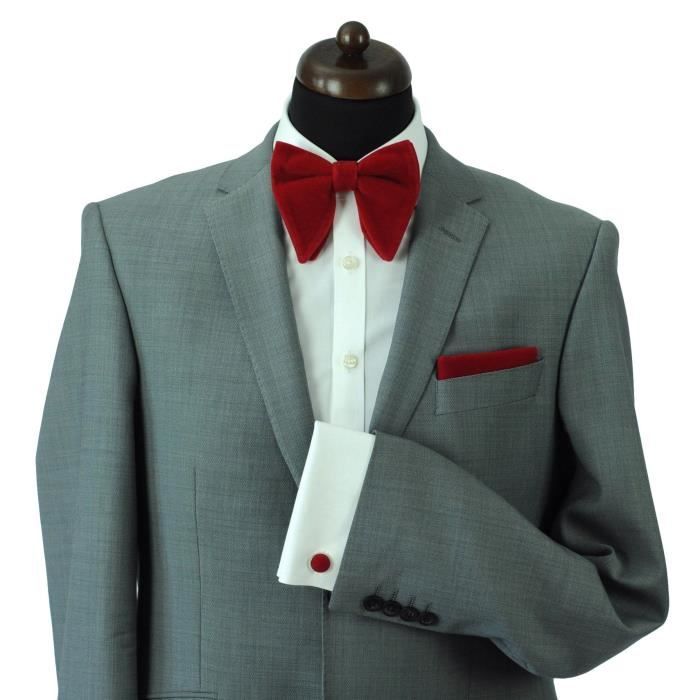 Ensemble Nœud Papillon Homme Pré-Noué - Velours, Carré De Poche Et Boutons De Manchette