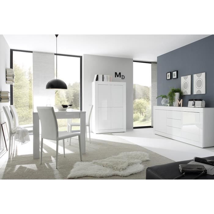 Salle à manger complète blanc laqué design ARIEL Table 180 cm avec