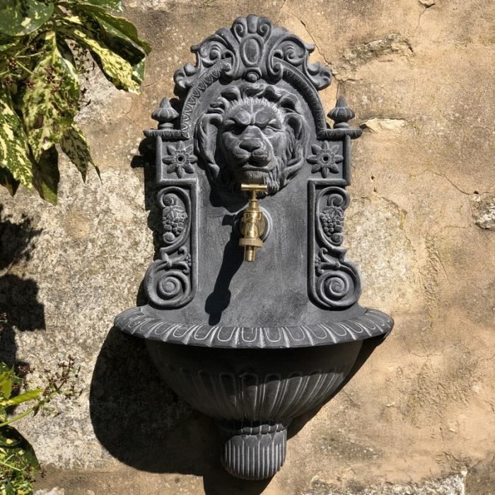 Fontaine Murale Jardin Tete De Lion Robinet Grise 60 Cm X 37 Cm X 20 Cm 14474 Fontaine Lion Cdiscount Jardin
