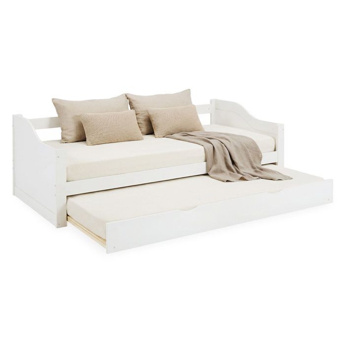 Lit en bois 90 x 200 cm blanc convertible en lit double lit superposé avec sommier à lattes lit gigogne Lit en bois 90 x 200 cm blanc convertible en lit double lit superposé avec sommier à lattes lit gigogne