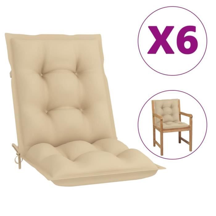 Lot De 6 Coussins De Chaise 40x40x5 Cm Avec Rubans - Violet Clair - Intérieur Extérieur 100% Coton Lavable