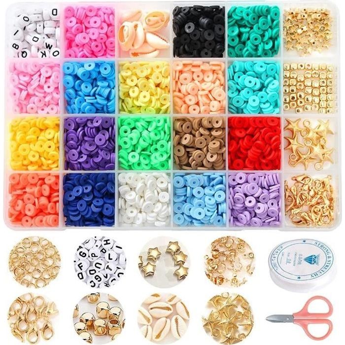 Lot de 3866 perles colorées pour la fabrication de bracelets,de colliers,de bijoux,de perles d'argile,de pendentifs plats et ronds