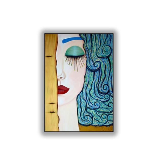 Reproduction Tableau Gustav Klimt – Dame à L'éventail, Impression Sur Toile Encadrée, Déco Murale