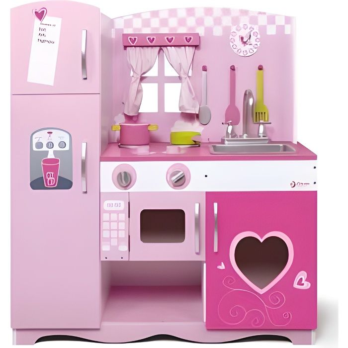 Cuisine enfant - avec accessoires - rose - 29x78x87 cm