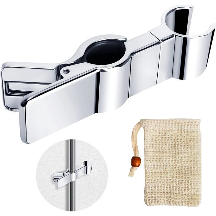 Support de douche - Métal - Réglable - Installation sans perçage - Pochette à savon incluse - Argent