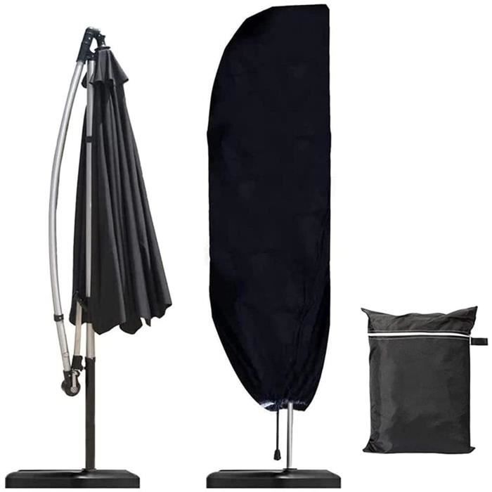 SHIKUN Housse de Parasol imperméable Grande Housse de Parapluie en Polyester avec Perche télescopique Anti-poussière/UV avec Sac de Rangement Noir pour Protecteur de Jardin extérieur 