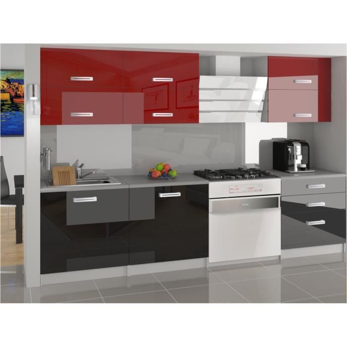 loft cuisine complete modulaire lineaire l 180cm 6 pcs plan de travail inclus meubles cuisine rouge noir gris cdiscount maison