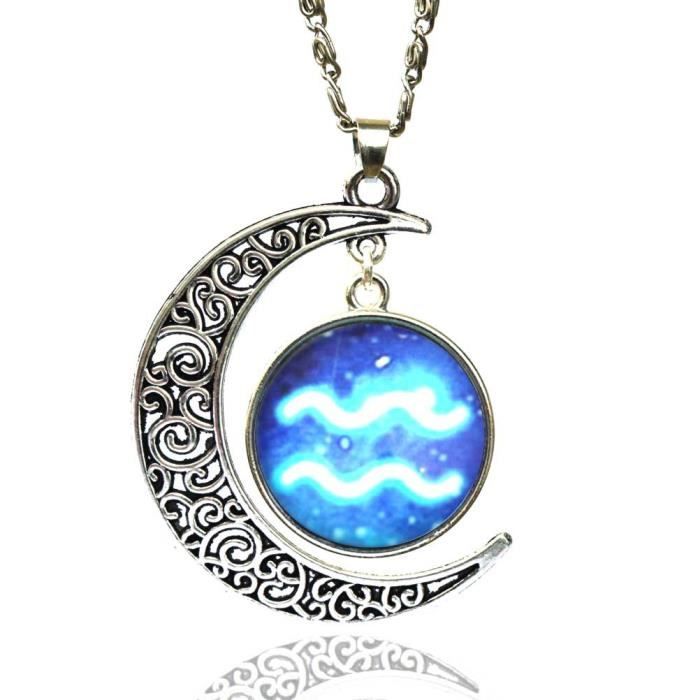 Retro Collier 12 Zodiaque Lune Style Symbole Verseau Achat Vente Sautoir Et Collier Retro Collier 12 Zodiaque L
