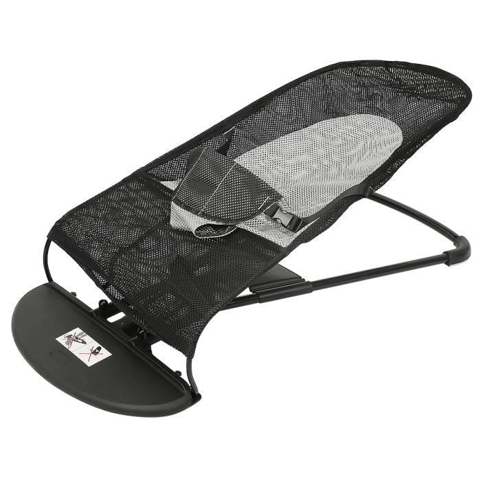 chaise longue pour bébé - transat bébé - chaise d'équilibre en maille - hauteur réglable - noir