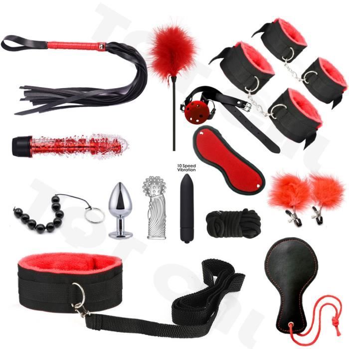 Kit BDSM 15 Pièces Rouge – Simili Cuir – Pour Homme Et Femme – Marque Love And Vibes – Neuf